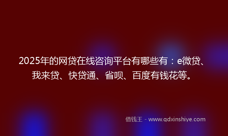 2025年的网贷在线咨询平台有哪些有：e微贷、我来贷、快贷通、省呗、百度有钱花等。