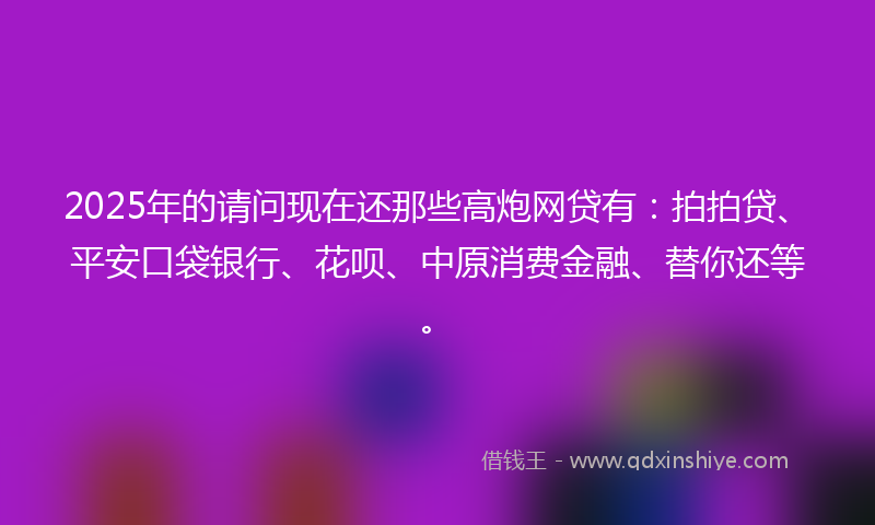 2025年的请问现在还那些高炮网贷有：拍拍贷、平安口袋银行、花呗、中原消费金融、替你还等。