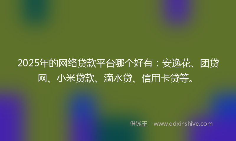 2025年的网络贷款平台哪个好有：安逸花、团贷网、小米贷款、滴水贷、信用卡贷等。