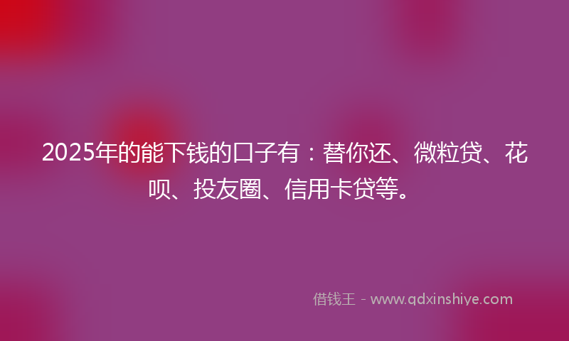 2025年的能下钱的口子有：替你还、微粒贷、花呗、投友圈、信用卡贷等。