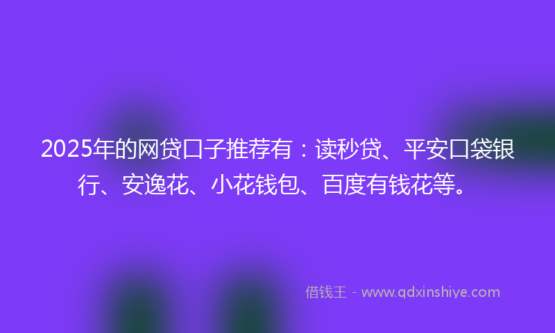 2025年的网贷口子推荐有：读秒贷、平安口袋银行、安逸花、小花钱包、百度有钱花等。