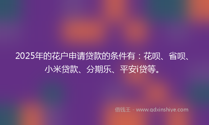 2025年的花户申请贷款的条件有：花呗、省呗、小米贷款、分期乐、平安i贷等。
