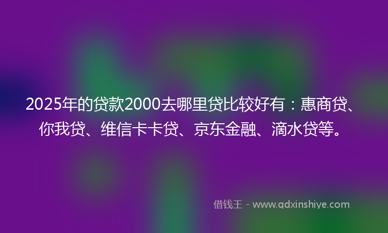 2025年的贷款2000去哪里贷比较好有：惠商贷、你我贷、维信卡卡贷、京东金融、滴水贷等。
