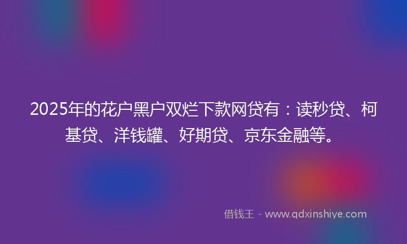 2025年的花户黑户双烂下款网贷有：读秒贷、柯基贷、洋钱罐、好期贷、京东金融等。