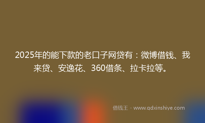 2025年的能下款的老口子网贷有：微博借钱、我来贷、安逸花、360借条、拉卡拉等。