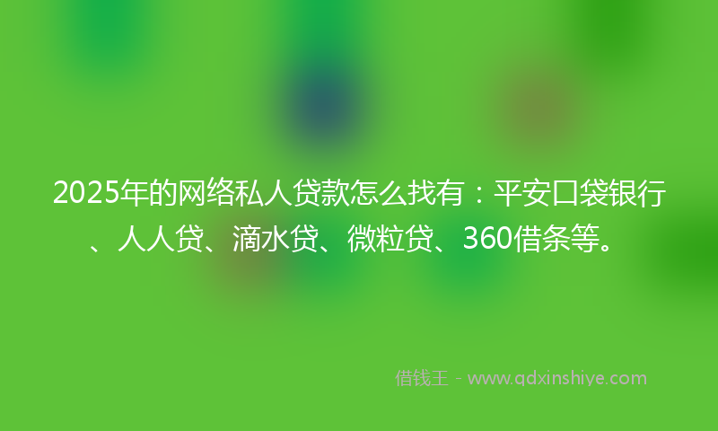 2025年的网络私人贷款怎么找有：平安口袋银行、人人贷、滴水贷、微粒贷、360借条等。