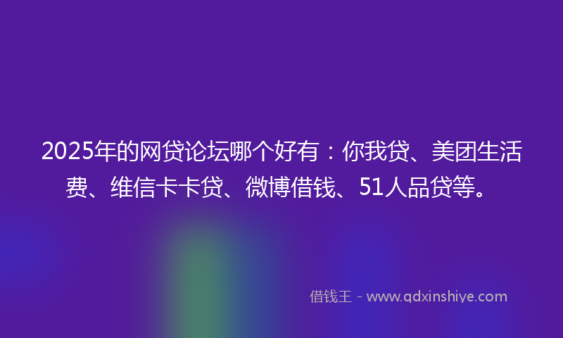 2025年的网贷论坛哪个好有：你我贷、美团生活费、维信卡卡贷、微博借钱、51人品贷等。