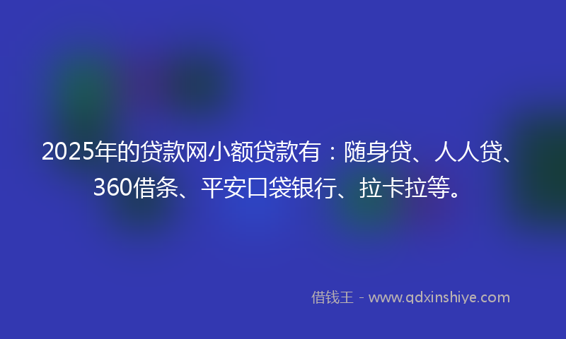 2025年的贷款网小额贷款有：随身贷、人人贷、360借条、平安口袋银行、拉卡拉等。