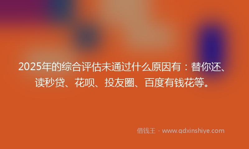 2025年的综合评估未通过什么原因有：替你还、读秒贷、花呗、投友圈、百度有钱花等。