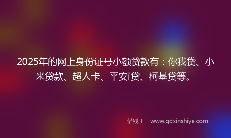 2025年的网上身份证号小额贷款有：你我贷、小米贷款、超人卡、平安i贷、柯基贷等。