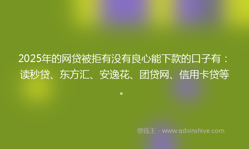 2025年的网贷被拒有没有良心能下款的口子有：读秒贷、东方汇、安逸花、团贷网、信用卡贷等。