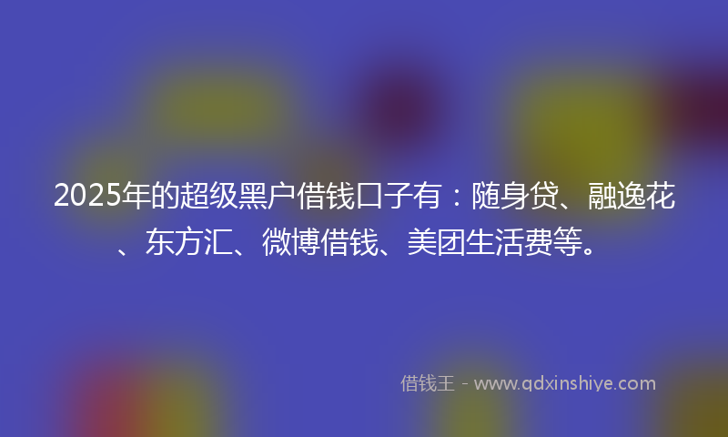 2025年的超级黑户借钱口子有：随身贷、融逸花、东方汇、微博借钱、美团生活费等。