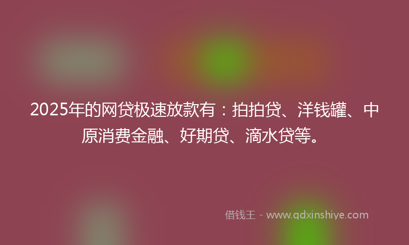 2025年的网贷极速放款有：拍拍贷、洋钱罐、中原消费金融、好期贷、滴水贷等。