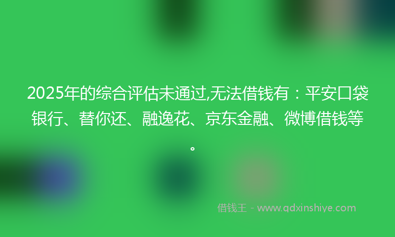 2025年的综合评估未通过,无法借钱有：平安口袋银行、替你还、融逸花、京东金融、微博借钱等。