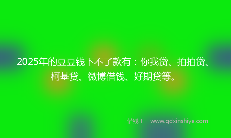 2025年的豆豆钱下不了款有：你我贷、拍拍贷、柯基贷、微博借钱、好期贷等。