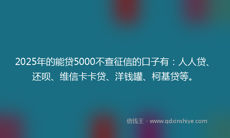 2025年的能贷5000不查征信的口子有：人人贷、还呗、维信卡卡贷、洋钱罐、柯基贷等。