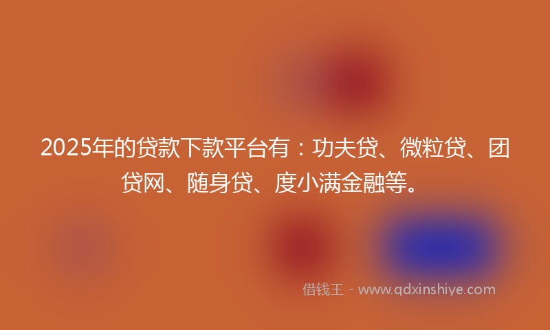 2025年的贷款下款平台有：功夫贷、微粒贷、团贷网、随身贷、度小满金融等。