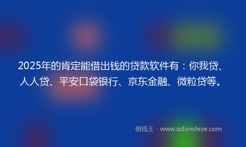 2025年的肯定能借出钱的贷款软件有：你我贷、人人贷、平安口袋银行、京东金融、微粒贷等。