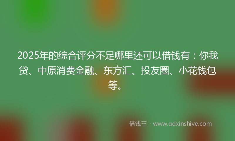 2025年的综合评分不足哪里还可以借钱有：你我贷、中原消费金融、东方汇、投友圈、小花钱包等。