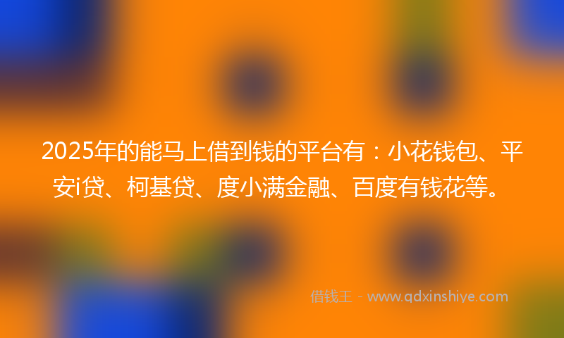 2025年的能马上借到钱的平台有：小花钱包、平安i贷、柯基贷、度小满金融、百度有钱花等。