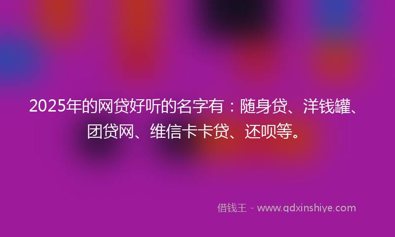 2025年的网贷好听的名字有：随身贷、洋钱罐、团贷网、维信卡卡贷、还呗等。