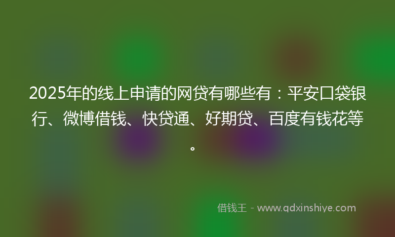 2025年的线上申请的网贷有哪些有：平安口袋银行、微博借钱、快贷通、好期贷、百度有钱花等。