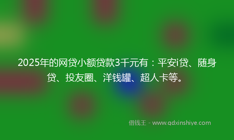 2025年的网贷小额贷款3千元有：平安i贷、随身贷、投友圈、洋钱罐、超人卡等。