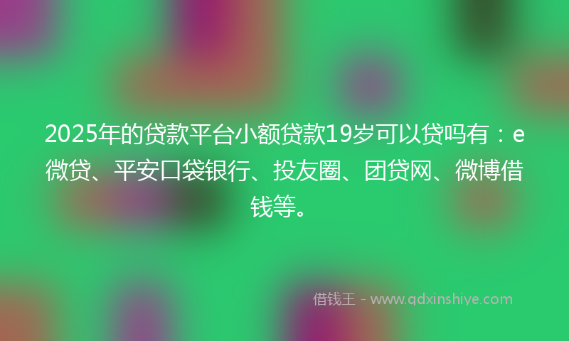 2025年的贷款平台小额贷款19岁可以贷吗有：e微贷、平安口袋银行、投友圈、团贷网、微博借钱等。