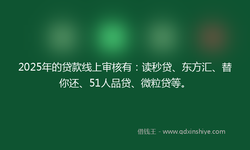2025年的贷款线上审核有：读秒贷、东方汇、替你还、51人品贷、微粒贷等。