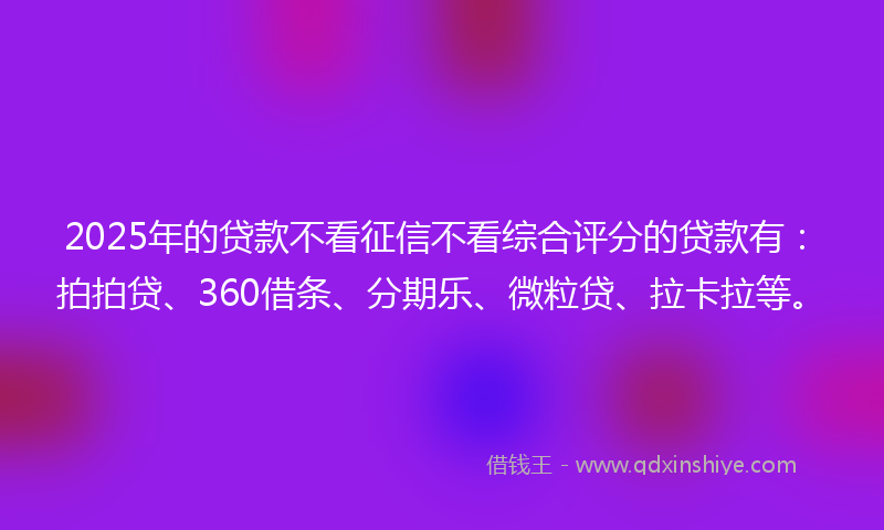 2025年的贷款不看征信不看综合评分的贷款有：拍拍贷、360借条、分期乐、微粒贷、拉卡拉等。