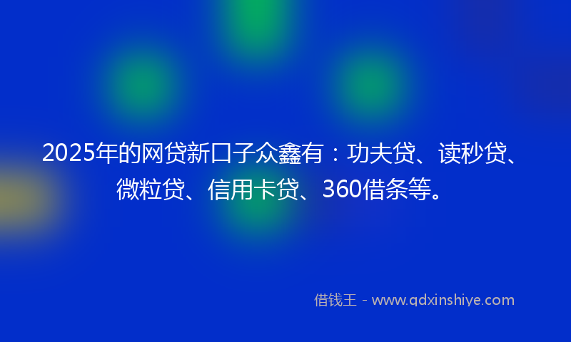 2025年的网贷新口子众鑫有：功夫贷、读秒贷、微粒贷、信用卡贷、360借条等。