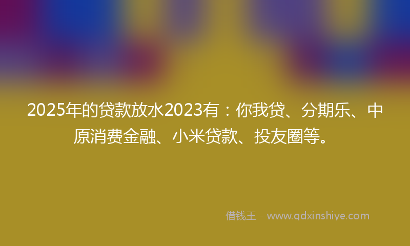 2025年的贷款放水2023有：你我贷、分期乐、中原消费金融、小米贷款、投友圈等。