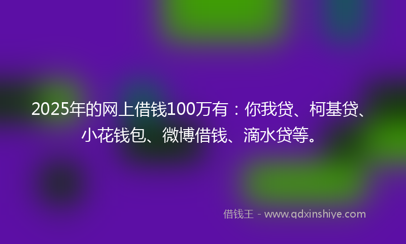 2025年的网上借钱100万有：你我贷、柯基贷、小花钱包、微博借钱、滴水贷等。