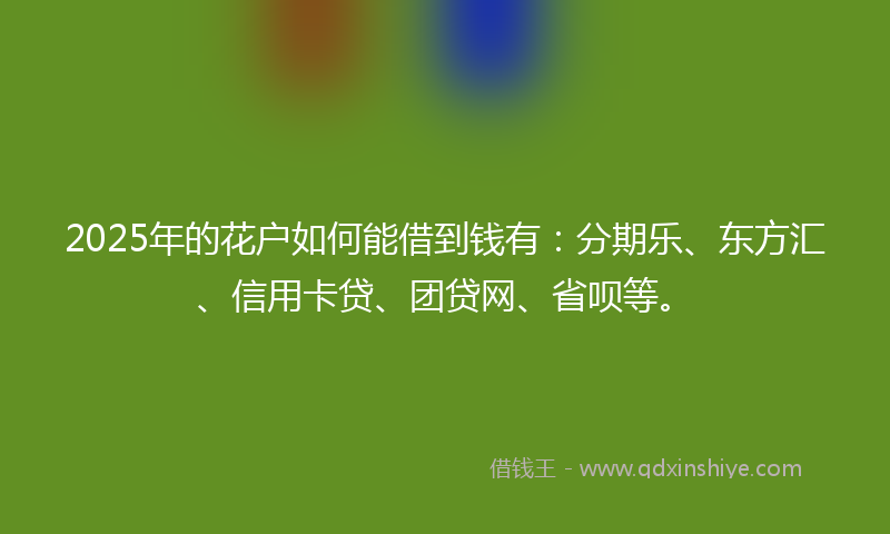 2025年的花户如何能借到钱有：分期乐、东方汇、信用卡贷、团贷网、省呗等。