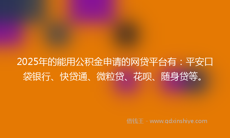2025年的能用公积金申请的网贷平台有：平安口袋银行、快贷通、微粒贷、花呗、随身贷等。