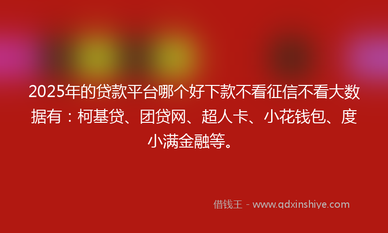 2025年的贷款平台哪个好下款不看征信不看大数据有：柯基贷、团贷网、超人卡、小花钱包、度小满金融等。