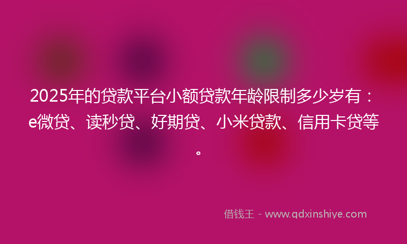 2025年的贷款平台小额贷款年龄限制多少岁有：e微贷、读秒贷、好期贷、小米贷款、信用卡贷等。