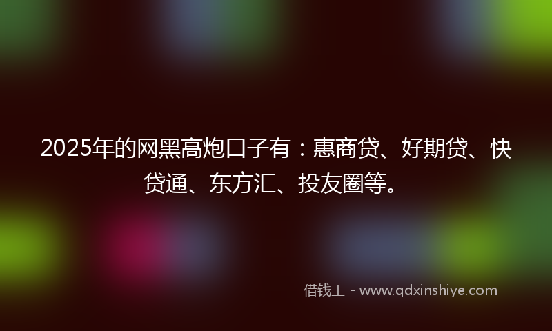 2025年的网黑高炮口子有：惠商贷、好期贷、快贷通、东方汇、投友圈等。