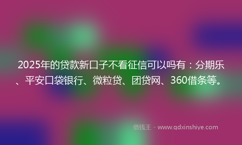 2025年的贷款新口子不看征信可以吗有：分期乐、平安口袋银行、微粒贷、团贷网、360借条等。