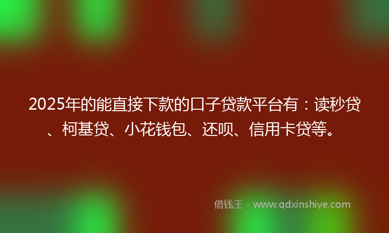 2025年的能直接下款的口子贷款平台有：读秒贷、柯基贷、小花钱包、还呗、信用卡贷等。