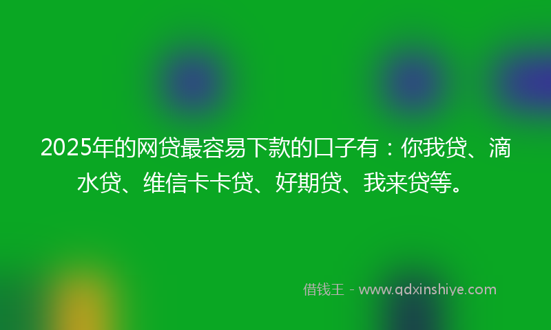 2025年的网贷最容易下款的口子有：你我贷、滴水贷、维信卡卡贷、好期贷、我来贷等。