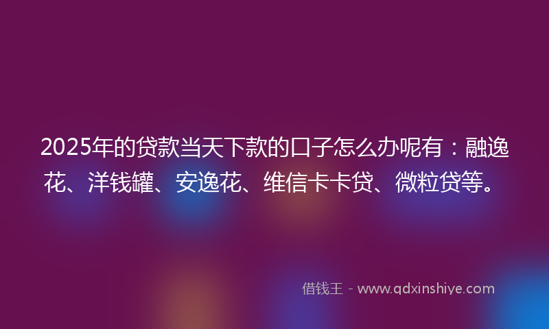 2025年的贷款当天下款的口子怎么办呢有：融逸花、洋钱罐、安逸花、维信卡卡贷、微粒贷等。