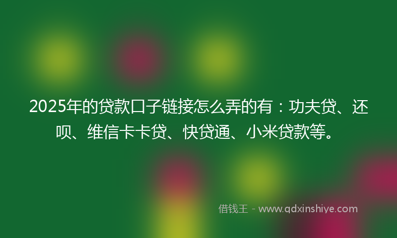 2025年的贷款口子链接怎么弄的有：功夫贷、还呗、维信卡卡贷、快贷通、小米贷款等。