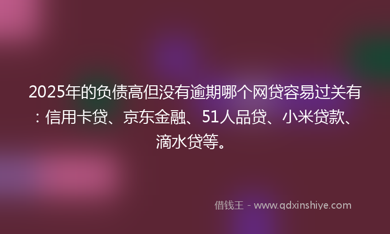 2025年的负债高但没有逾期哪个网贷容易过关有：信用卡贷、京东金融、51人品贷、小米贷款、滴水贷等。