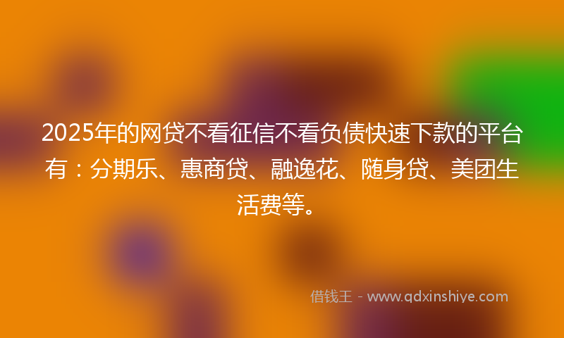 2025年的网贷不看征信不看负债快速下款的平台有：分期乐、惠商贷、融逸花、随身贷、美团生活费等。