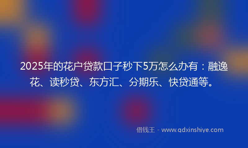 2025年的花户贷款口子秒下5万怎么办有：融逸花、读秒贷、东方汇、分期乐、快贷通等。