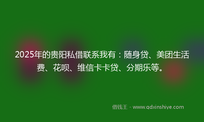 2025年的贵阳私借联系我有：随身贷、美团生活费、花呗、维信卡卡贷、分期乐等。