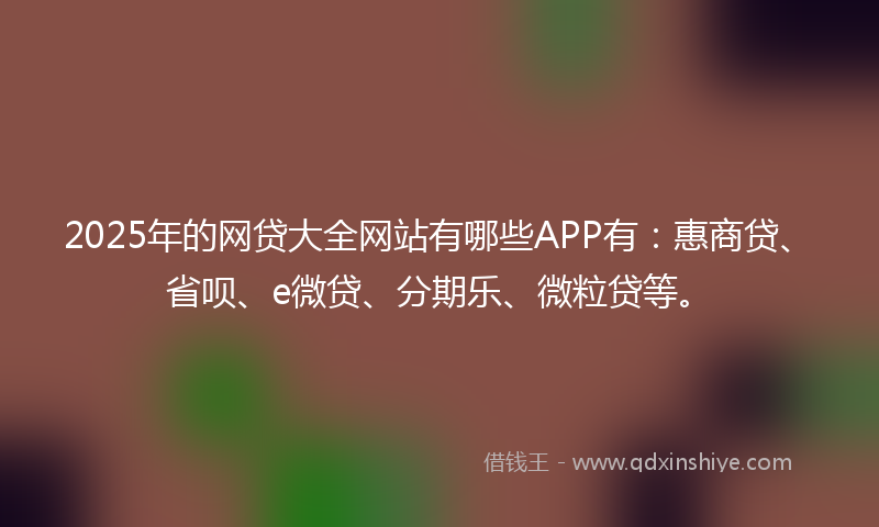 2025年的网贷大全网站有哪些APP有：惠商贷、省呗、e微贷、分期乐、微粒贷等。