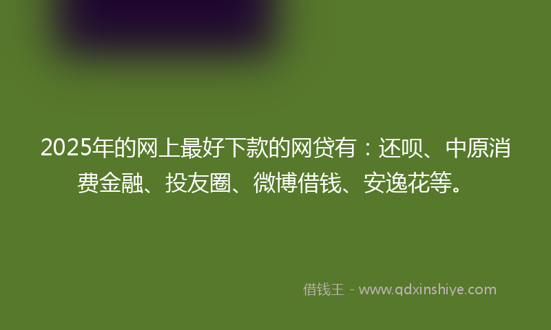 2025年的网上最好下款的网贷有：还呗、中原消费金融、投友圈、微博借钱、安逸花等。