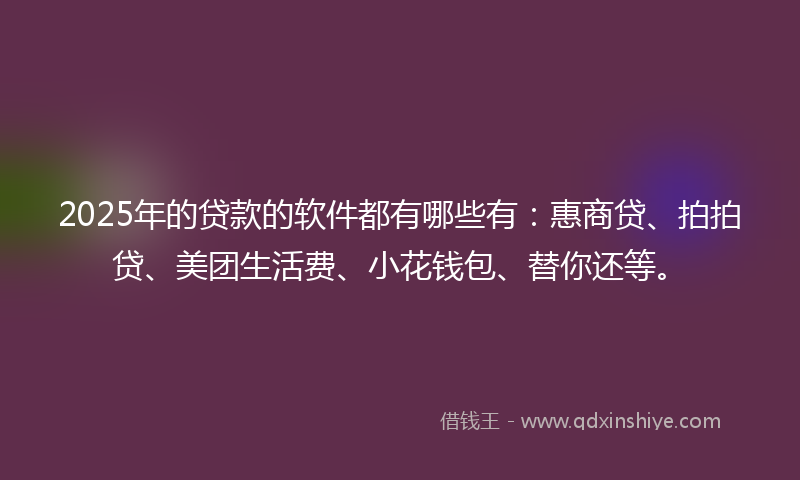 2025年的贷款的软件都有哪些有：惠商贷、拍拍贷、美团生活费、小花钱包、替你还等。
